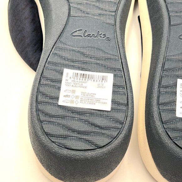 9.5W 9.5 WIDE WIDTH Clarks Womens Arla Coast Navy Blue Sandals Shoes - Picture 12 of 14